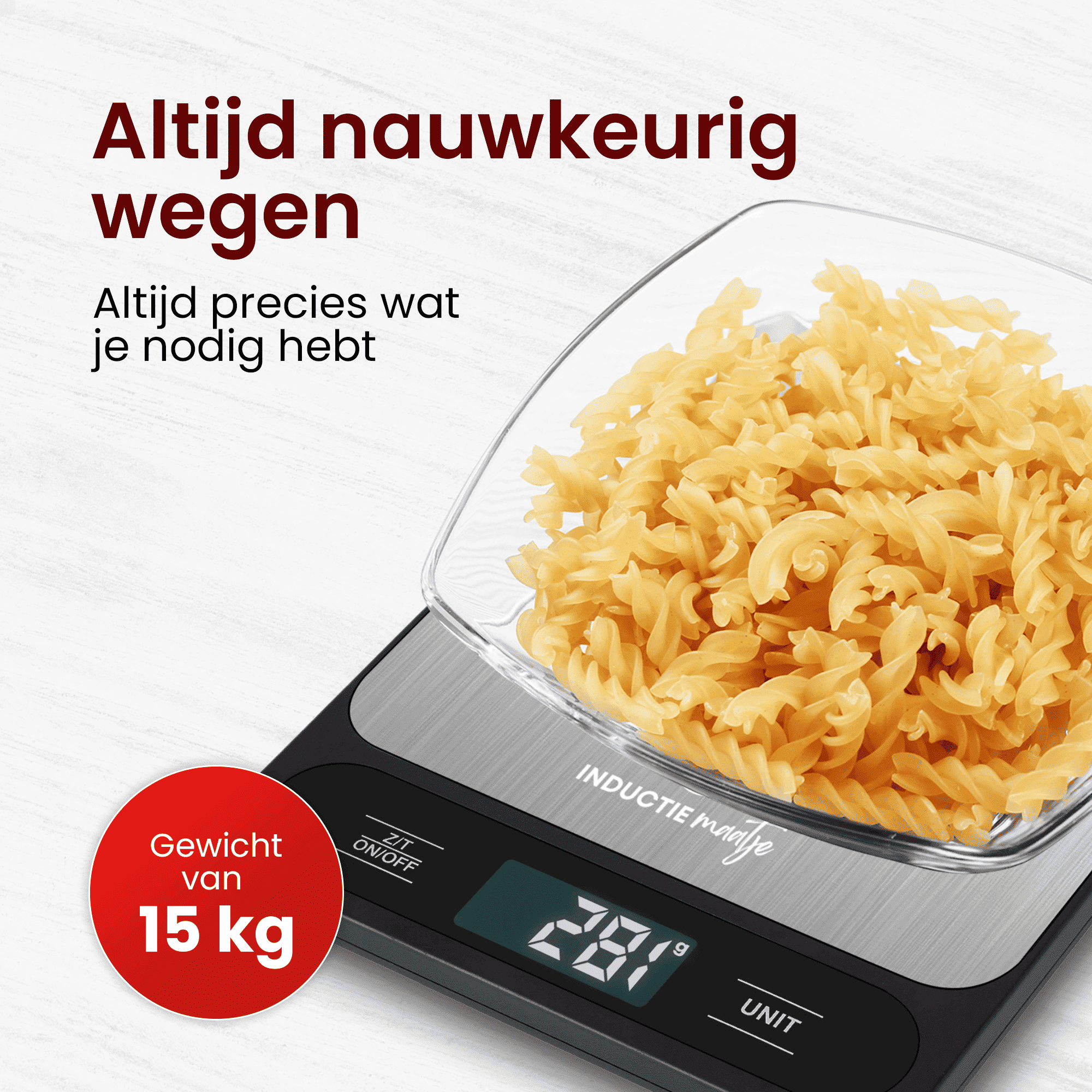 Digitale Küchenwaage – 1 g bis 15 kg – Tara-Funktion – inklusive Batterien