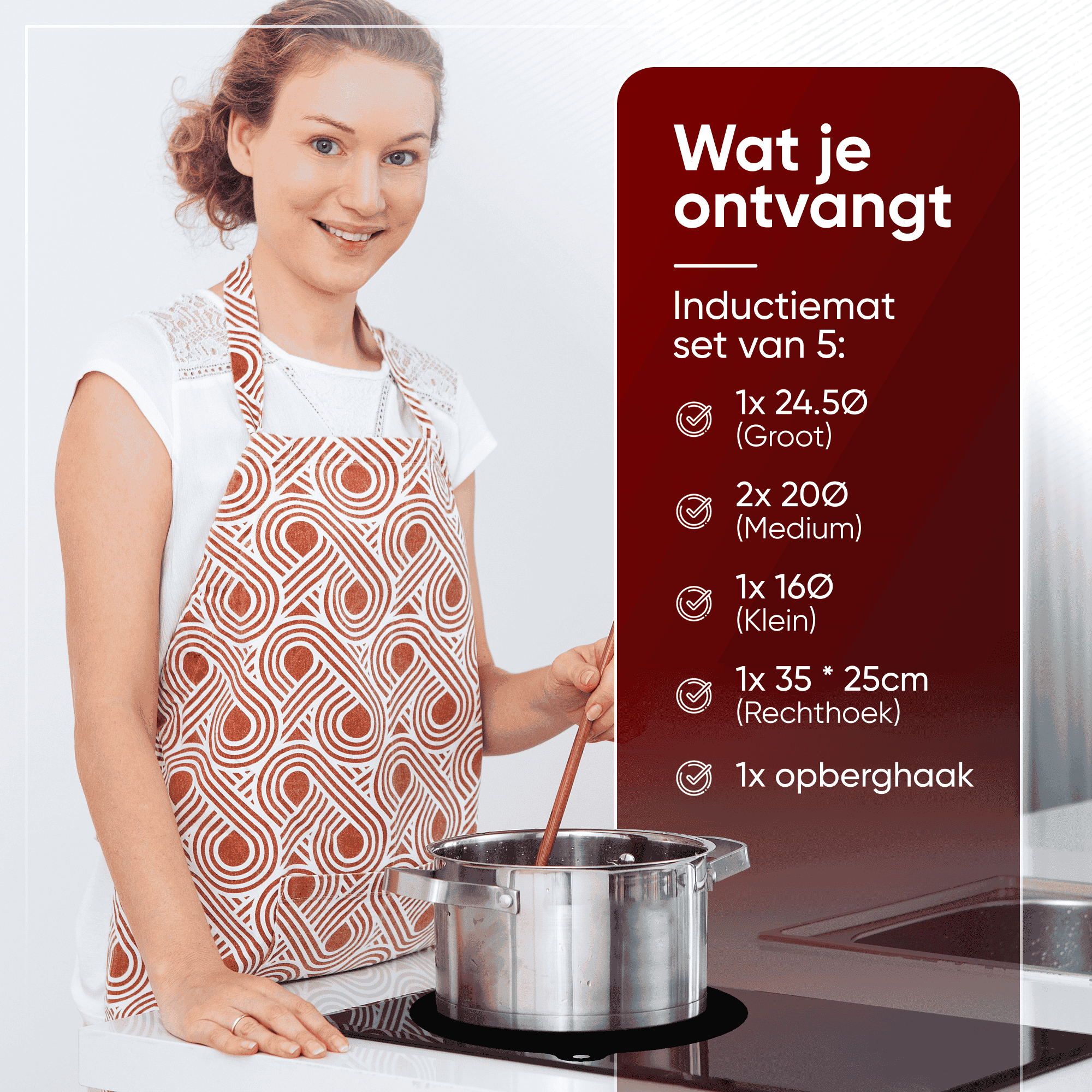Induktionsmatten - Set mit 5 - Schwarz - Verschiedene Größen + Rechteck