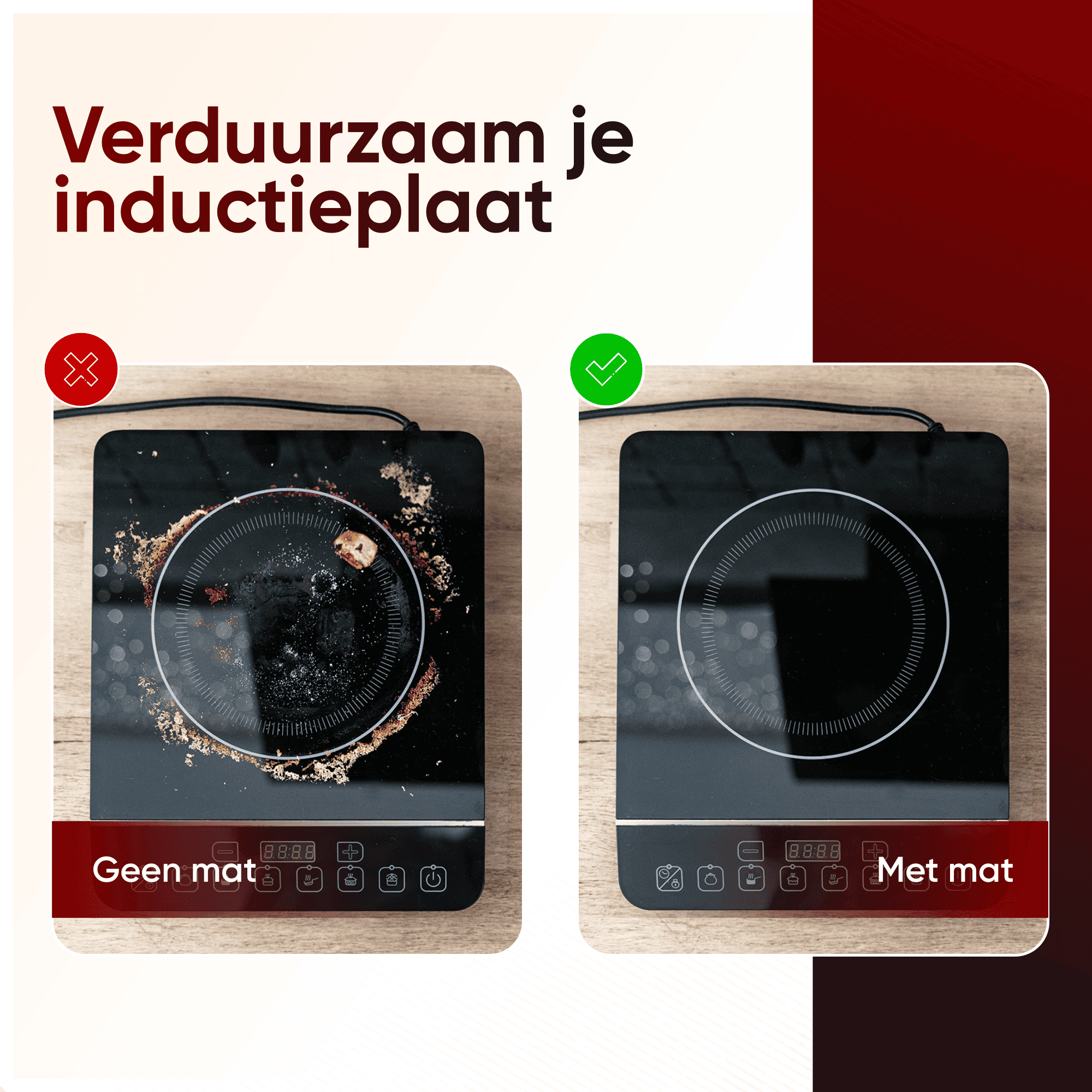 Verduuzaam je inductie kookplaat met inductie matjes, voor en na foto