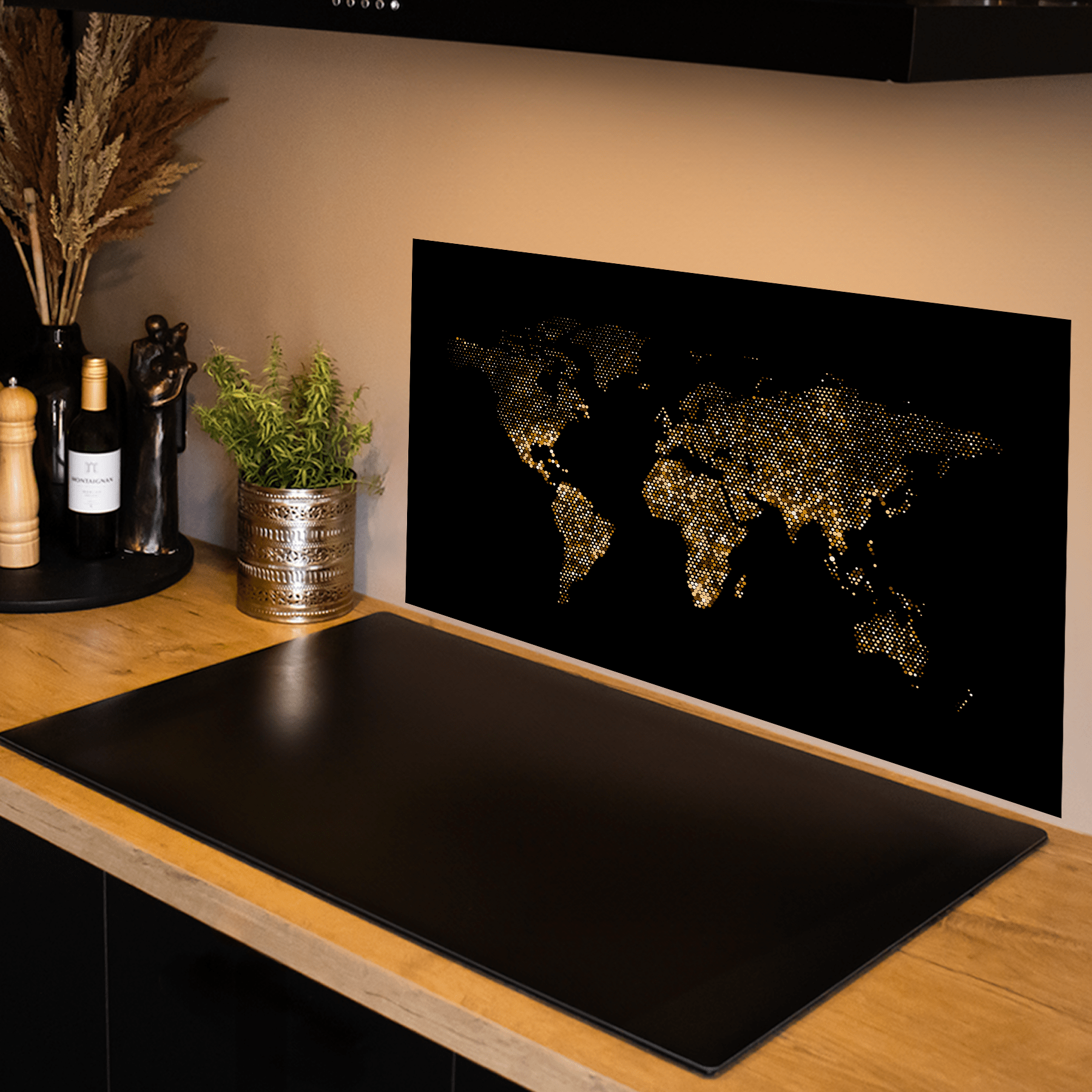 Keuken spatscherm - Black & Gold - Wereldkaart - Textuur - keuken spatscherm