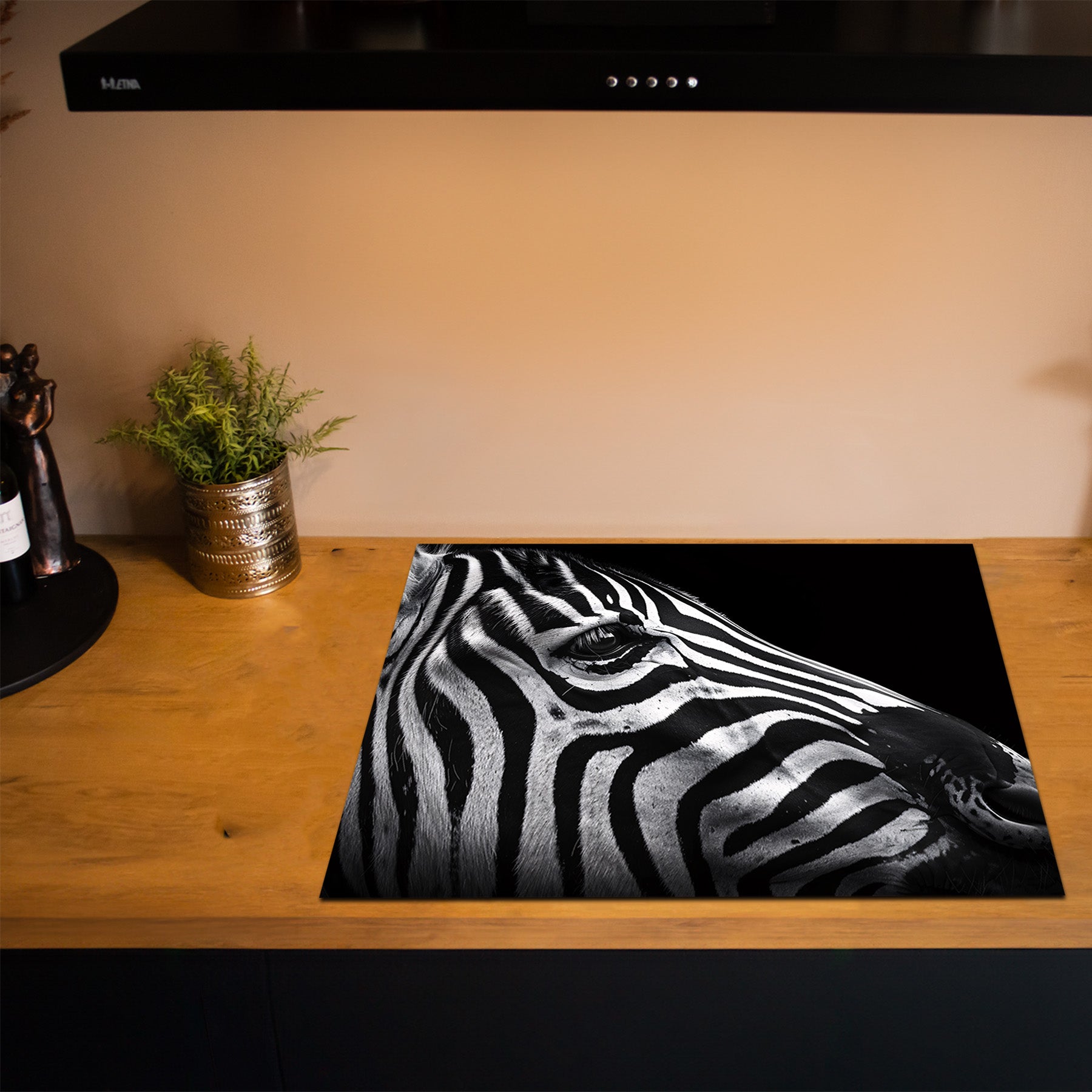 Herdabdeckplatte - Tiere Schwarz-Weiß - Close - Up Zebra