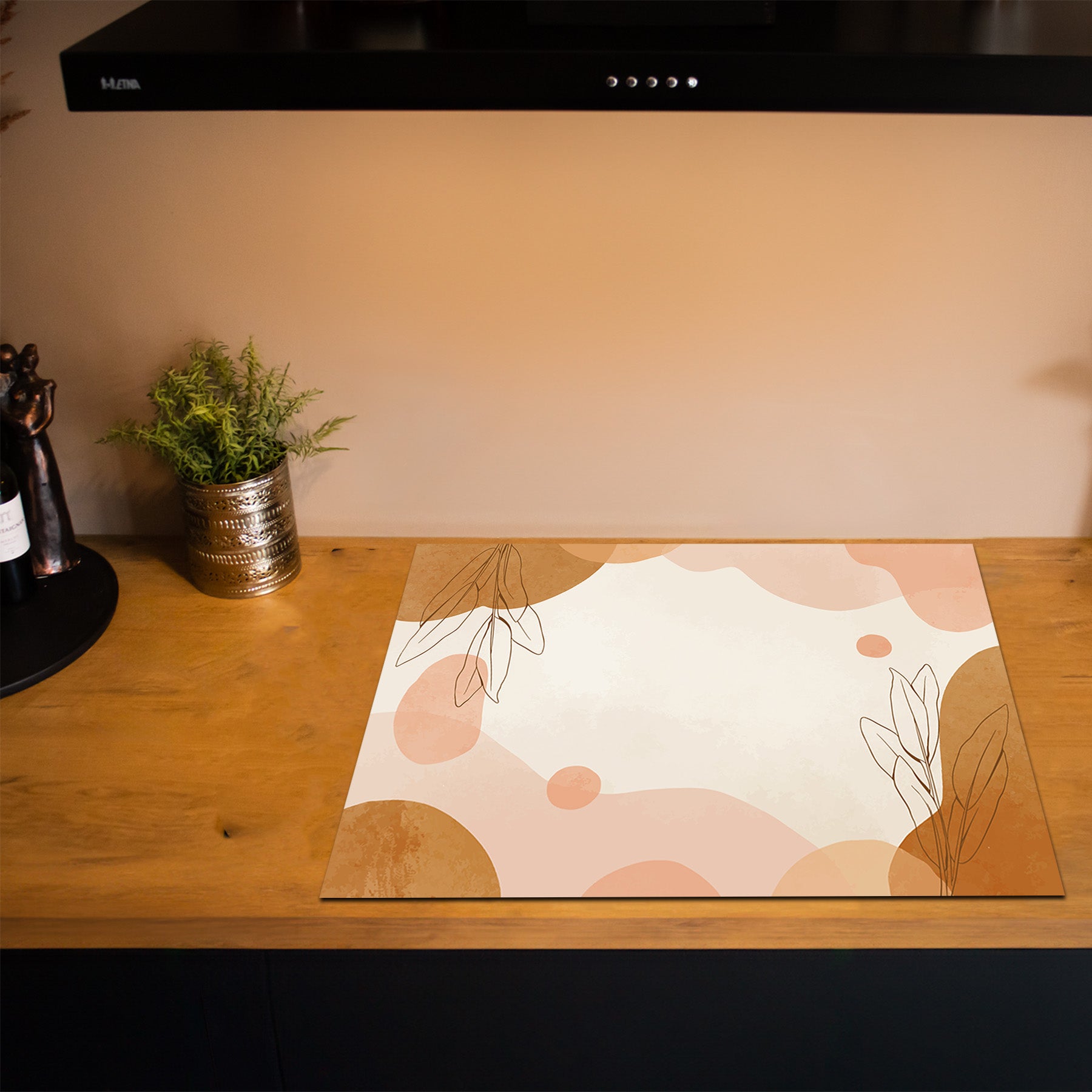 Herdabdeckplatte - Erdige Abstraktion - Blatt-Linienspiel