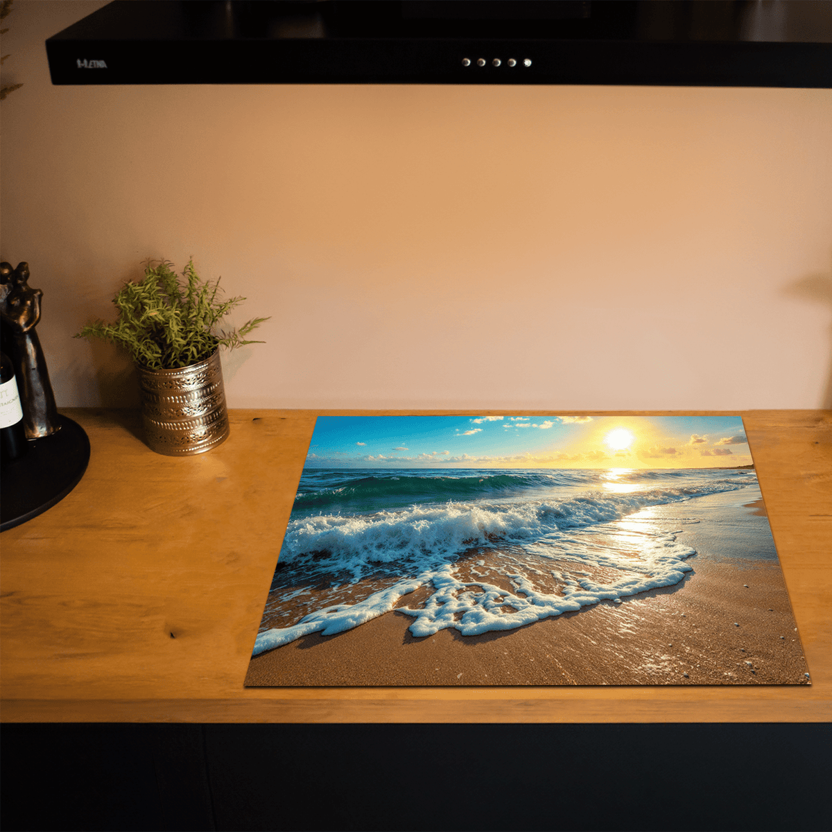 Inductiebeschermer - Zee & Strand - Vloeiend - Gouden Uurgolven - Inductiebeschermer