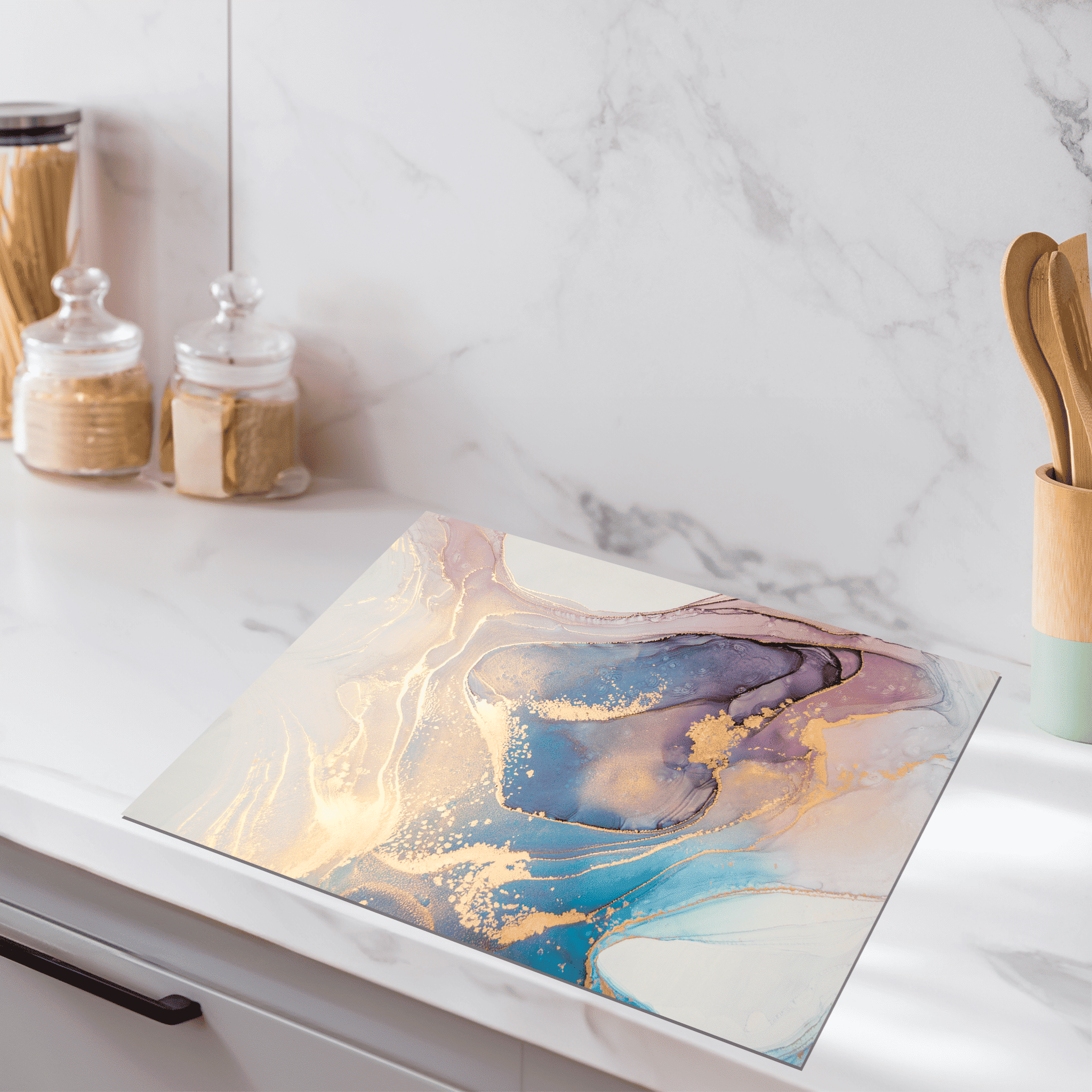 Herdabdeckplatte - Marmor - Kunst - Tinte - Stein - Gold