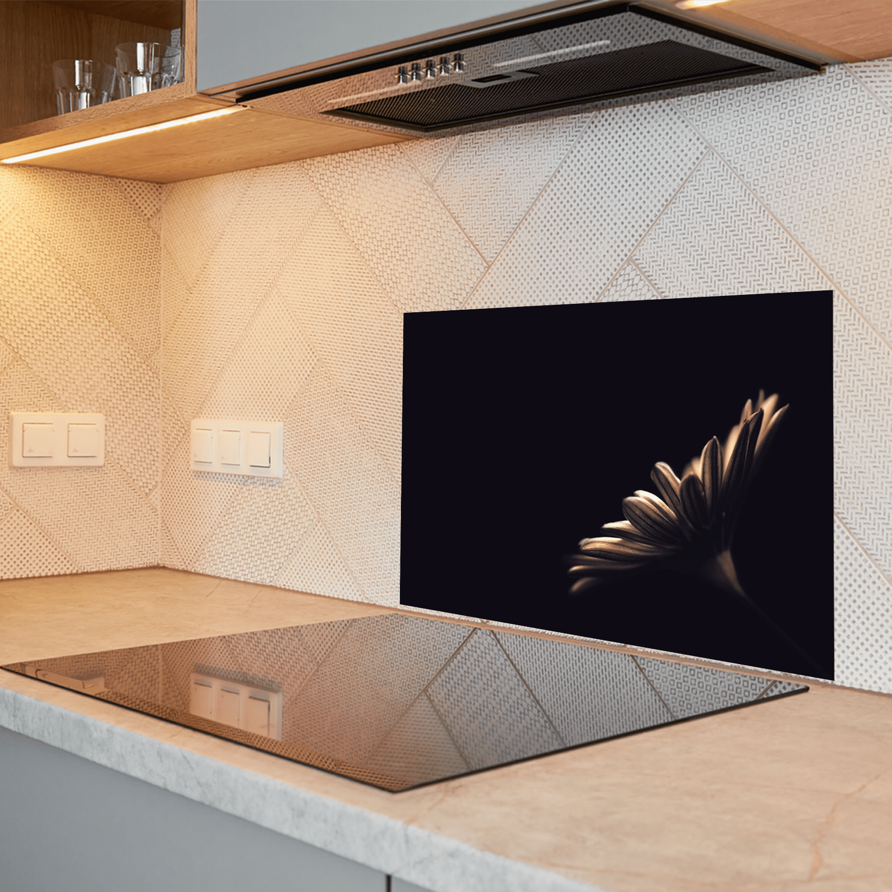 Keuken Spatscherm - Bloemen - Madelief - Zwart - keuken spatscherm