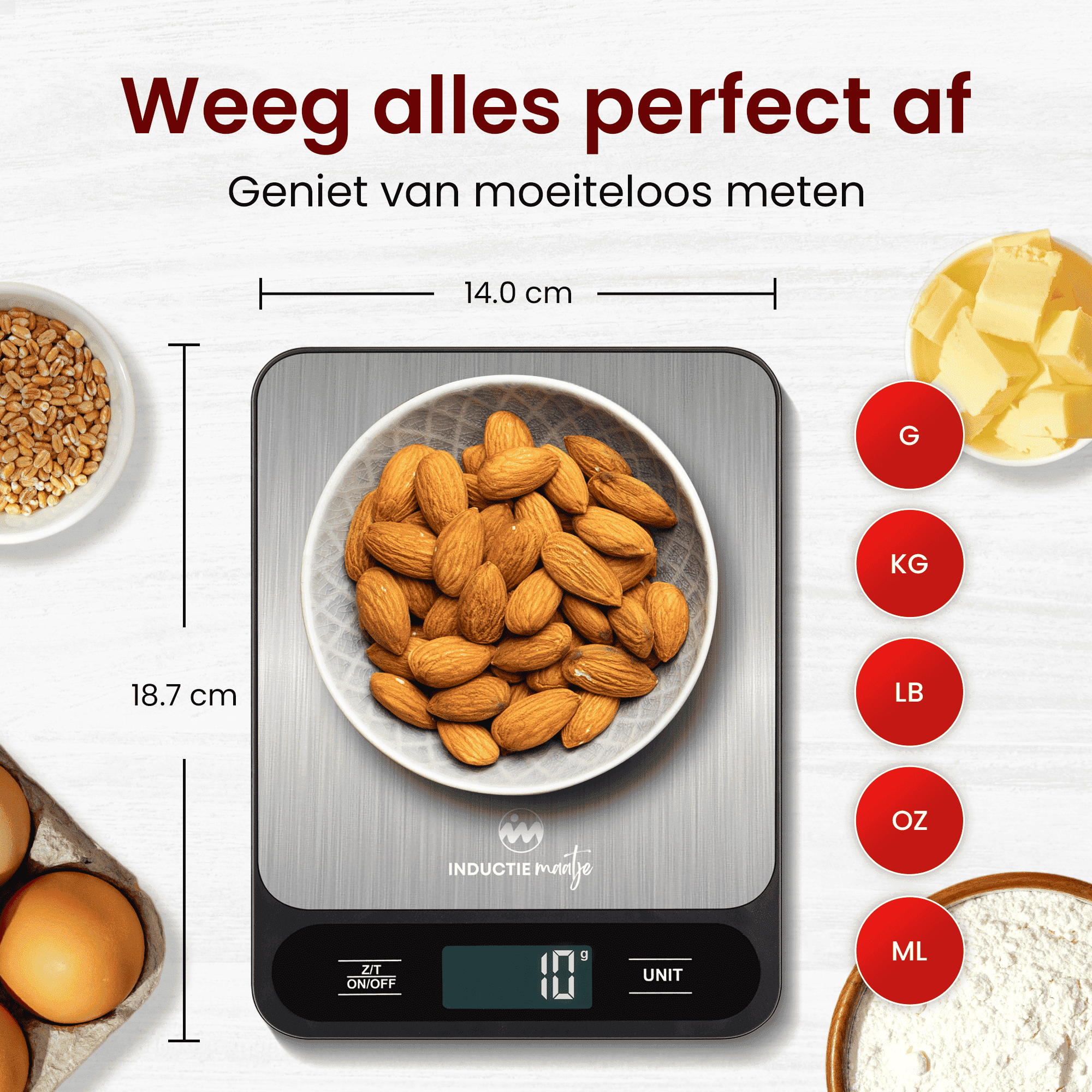 Digitale Küchenwaage – 1 g bis 15 kg – Tara-Funktion – inklusive Batterien